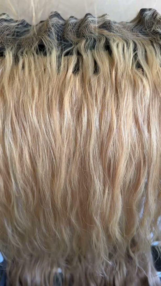Raw hair taken to blonde ombre: washing, bleaching, weighing the mix and the finished ombre weft.