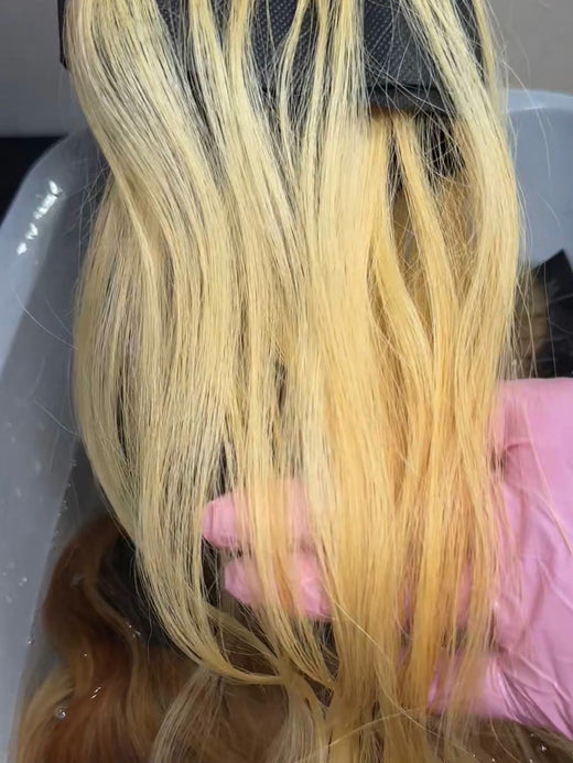 Hair weft lifted to level 9 during industrial bleaching