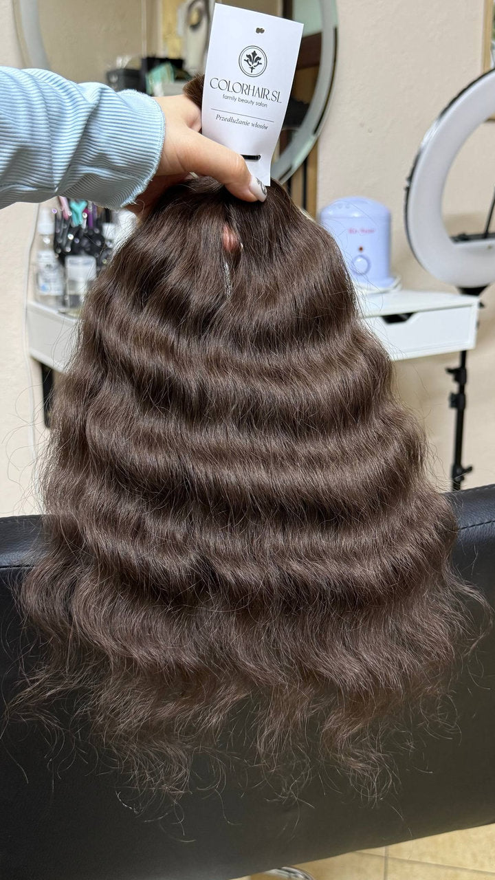 40 cm (16 inch) premium raw Slavic wavy hair extension, cold-bleached black color, single donor