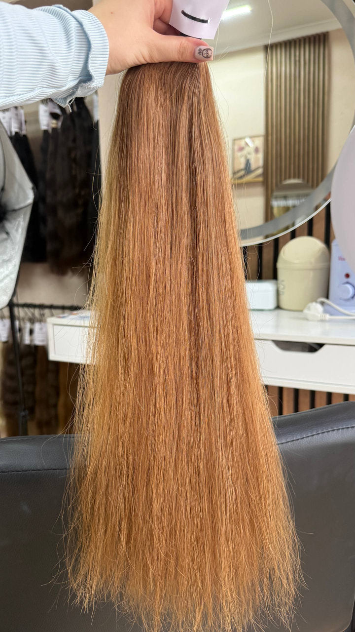 60 cm (24 inch) premium raw Slavic straight hair extension, Brown color, single donor