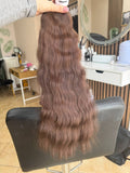 55 cm (22 inch) premium raw Slavic wavy hair extension, cold-bleached brown color, single donor