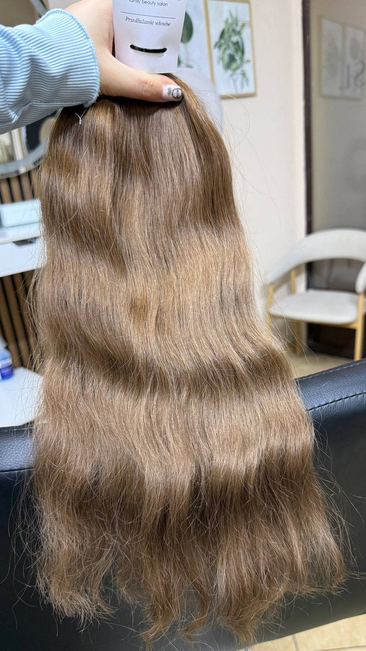 50 cm (20 inch) premium raw Slavic wavy hair extension, brown color, single donor